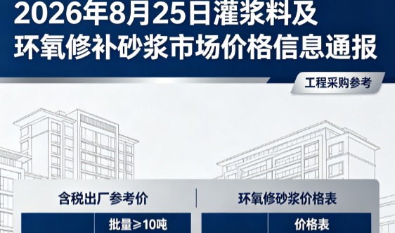 七叉镇2026年8月25日灌浆料及环氧修补砂浆市场价格信息通报